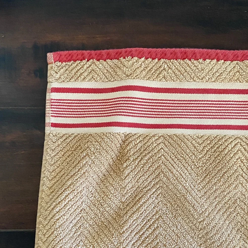 Lauren Ralph Lauren Tan and Red Striped  Hand Towel